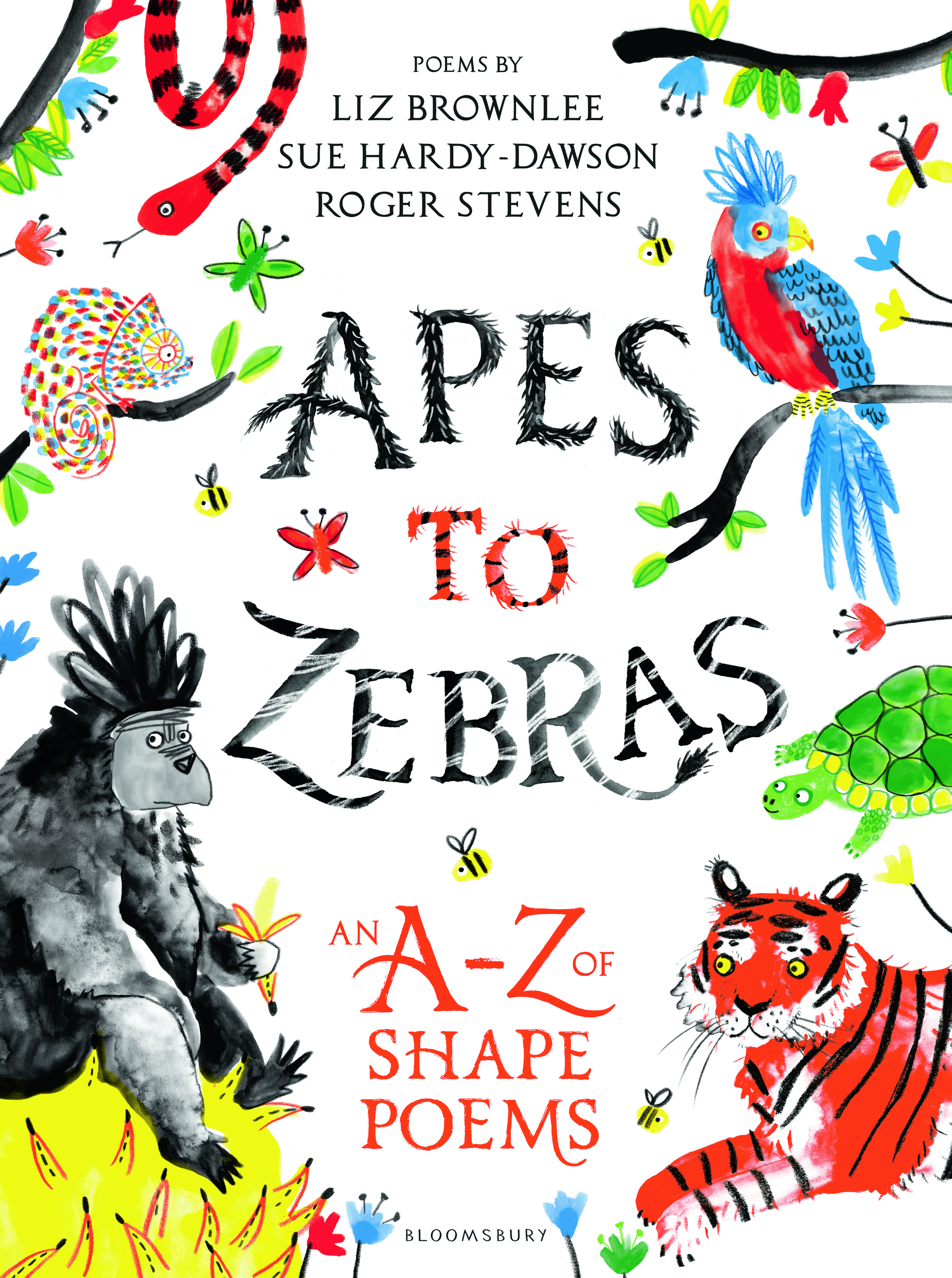 Apes to Zebras, An A-Z of Animal Shape Poems. A extraordinary book full of poems in the shapes of the animals they are about. Great fun and educational.
